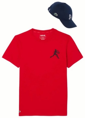 (EU) Футболка и кепка мужские Lacoste набор фаната Джоковича TH1044, Красная (XL)