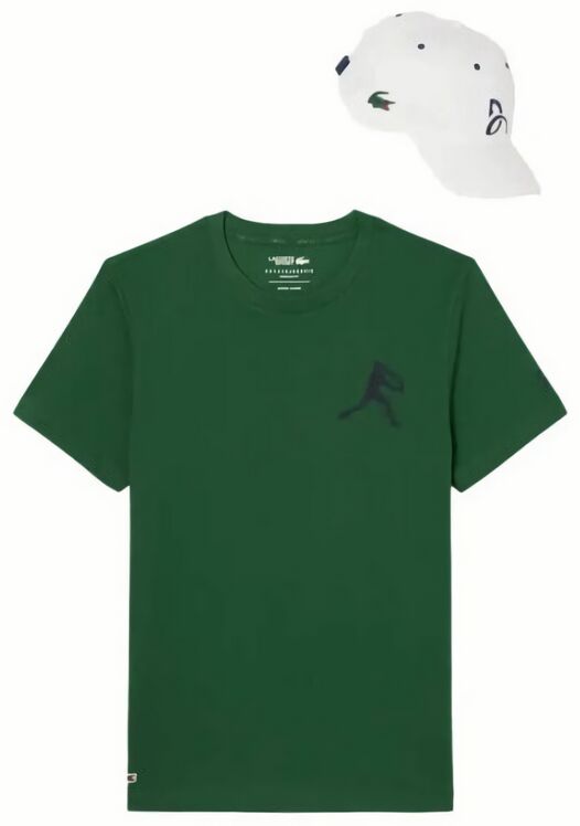 (EU) Футболка и кепка мужские Lacoste набор фаната Джоковича TH1044, Зелёная (2XL)