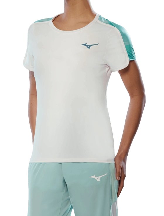 Футболка женская Mizuno Frontier Tee W, Белая/Бирюзовая (XS)