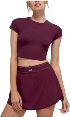 (CN) Кроп-топ женский Alo Yoga Alosoft Crop Finesse Short Sleeve, Коричневый (M)