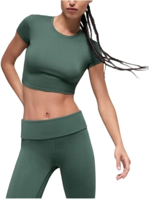 (CN) Кроп-топ женский Alo Yoga Alosoft Crop Finesse Short Sleeve, Зеленый (L)