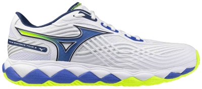 Кроссовки теннисные унисекс Mizuno WAVE ENFORCE TOUR 2 AC, Белый/Синий/Салатовый (р. 44)