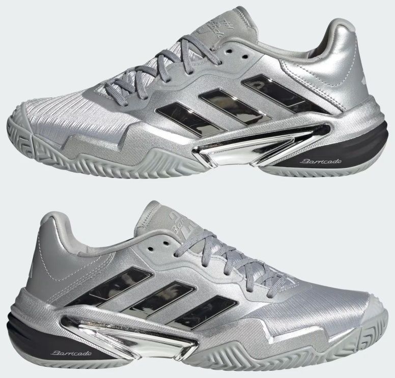 Кроссовки мужские Adidas Barricade 13 Silver Edition, Серебристые, с технологией Geofit, Torsion System (р. 40,5)