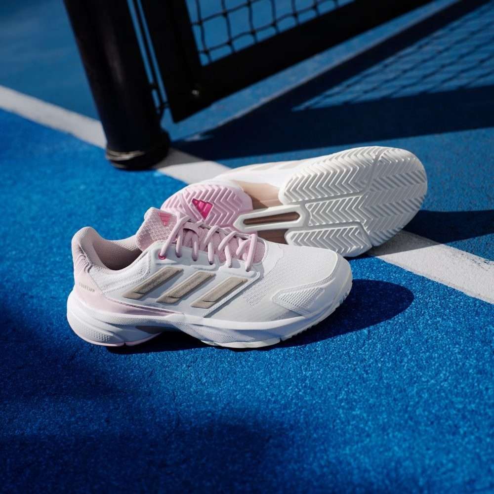 Кроссовки женские Adidas Courtjam Control 3, Белые/Розовые, с системой стабилизации, из переработанных материалов (р. 35,5)