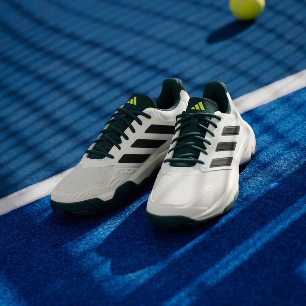 Кроссовки мужские Adidas Courtjam Control 3, Белые/Тёмно-зелёные, для хард-корта, с переработанными материалами (р. 46,5)