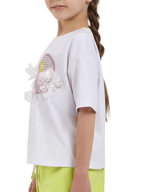 Футболка для девочек Choupette С принтом и декором G, Белая/розовая (рост 140 см, 10 лет)
