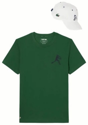 (EU) Футболка и кепка мужские Lacoste набор фаната Джоковича TH1044, Зелёная (2XL)