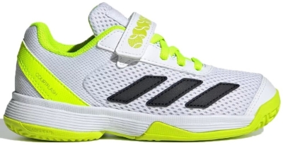 Кроссовки для мальчиков Adidas Courtflash Hook-and-Loop, Белые/Черные/Салатовые, с липучкой (р. 29,5)