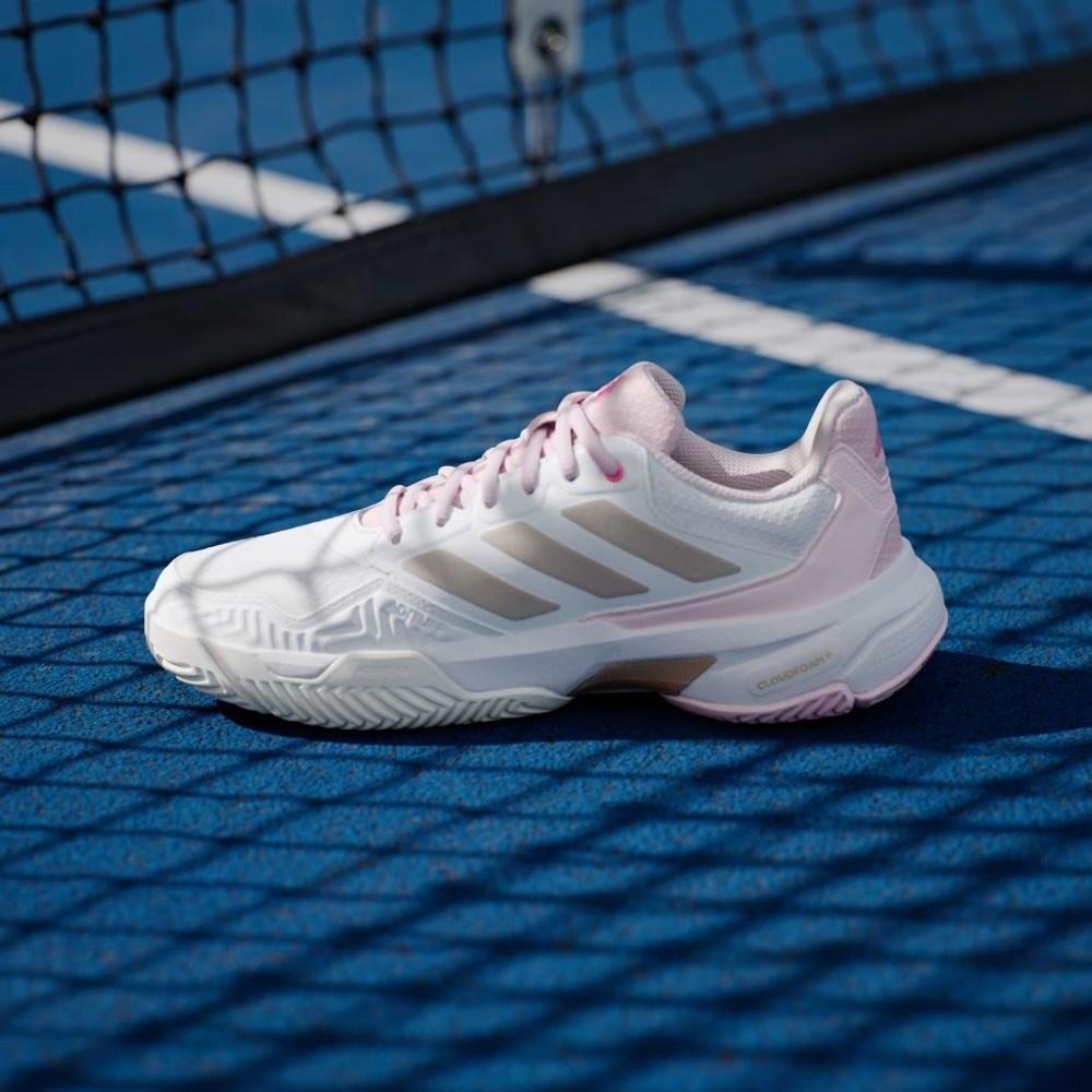 Кроссовки женские Adidas Courtjam Control 3, Белые/Розовые, с системой стабилизации, из переработанных материалов (р. 35,5)