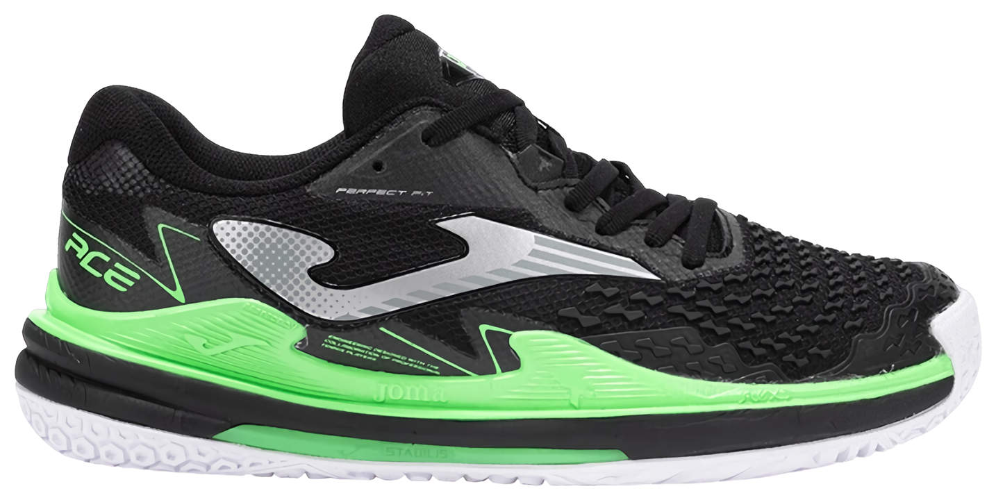 Кроссовки мужские Joma Ace Pro, Черные/Неоново-Зеленые, с карбоновой пластиной, для твердых покрытий (р. 42.5)