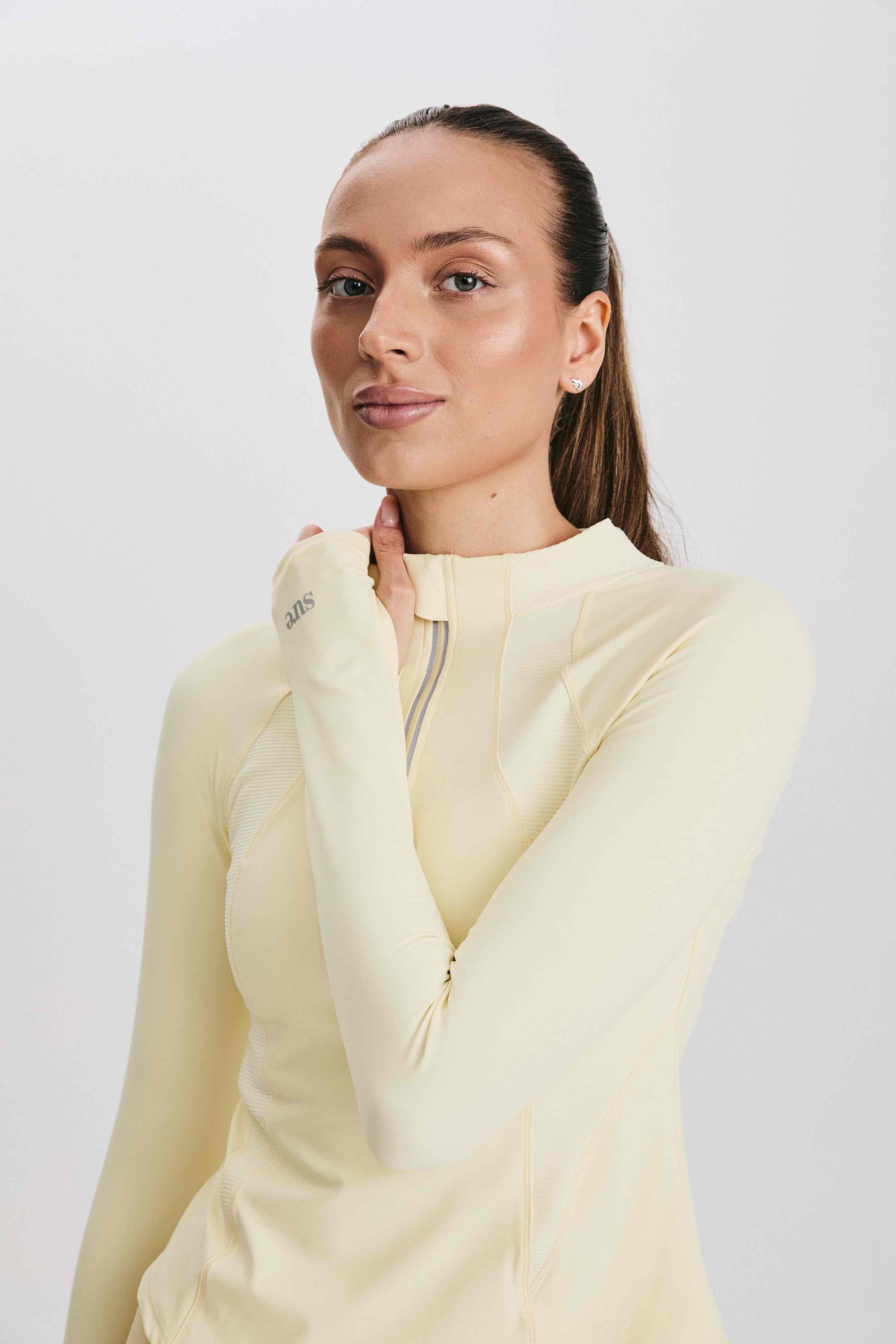 Лонгслив женский SURE Рашгард 1/2 zip, Жёлтый (S)