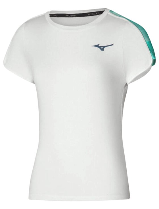 Футболка женская Mizuno Frontier Tee W, Белая/Бирюзовая (XS)