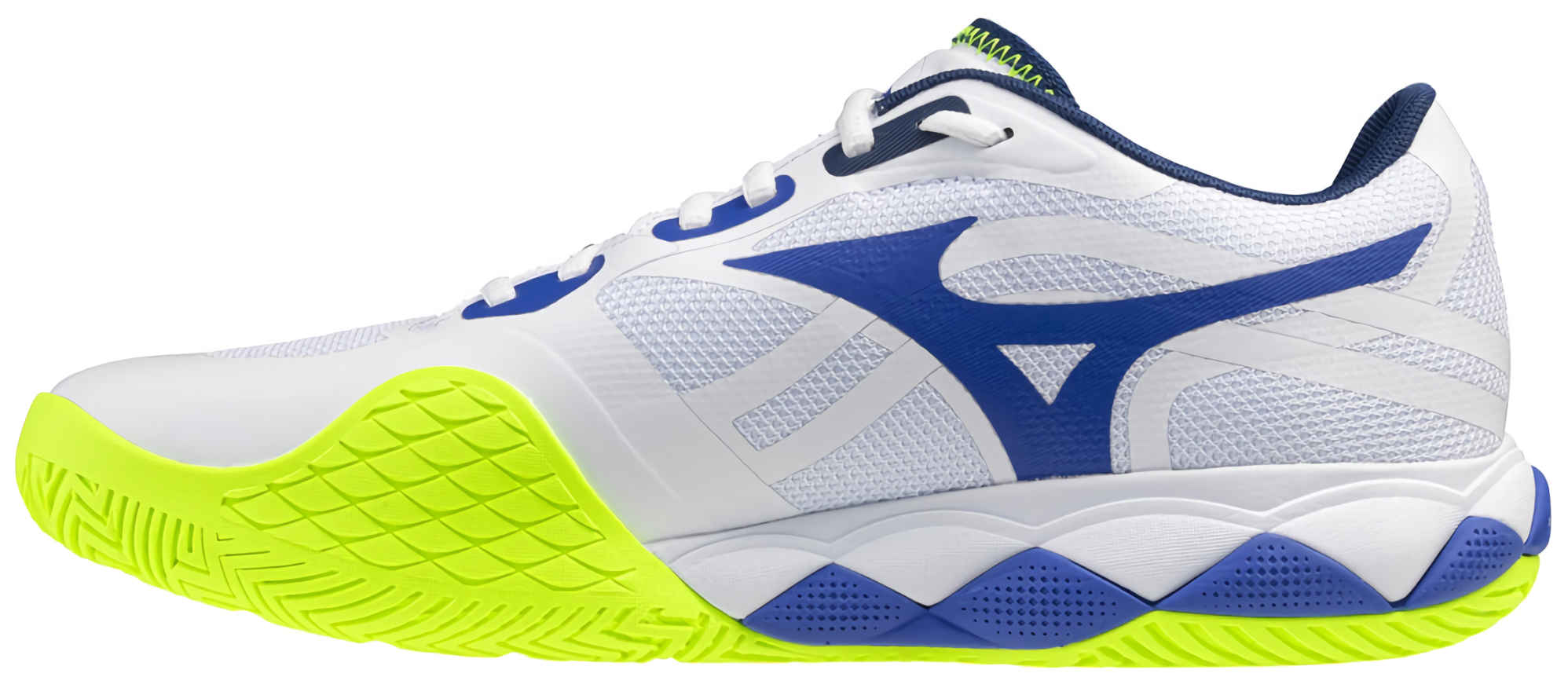Кроссовки теннисные унисекс Mizuno WAVE ENFORCE TOUR 2 AC, Белый/Синий/Салатовый (р. 44)