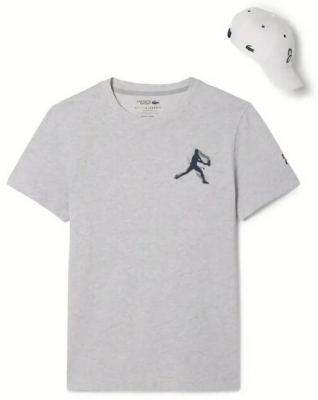 (EU) Футболка и кепка мужские Lacoste набор фаната Джоковича TH1044, Серая (2XL)