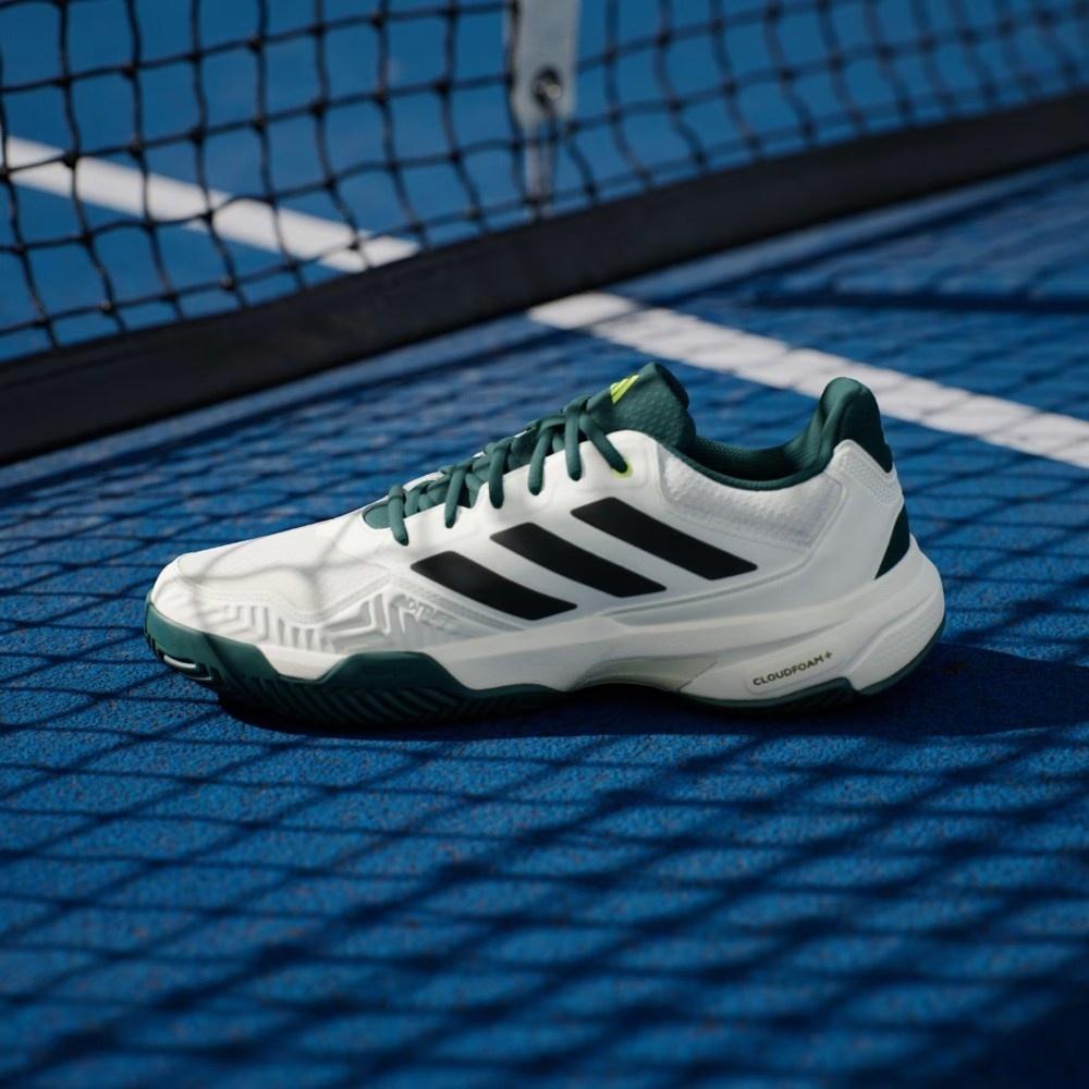 Кроссовки мужские Adidas Courtjam Control 3, Белые/Тёмно-зелёные, для хард-корта, с переработанными материалами (р. 46,5)