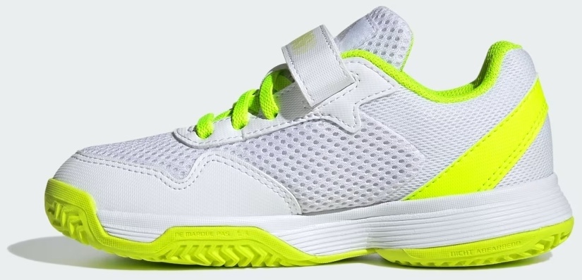 Кроссовки для мальчиков Adidas Courtflash Hook-and-Loop, Белые/Черные/Салатовые, с липучкой (р. 29,5)
