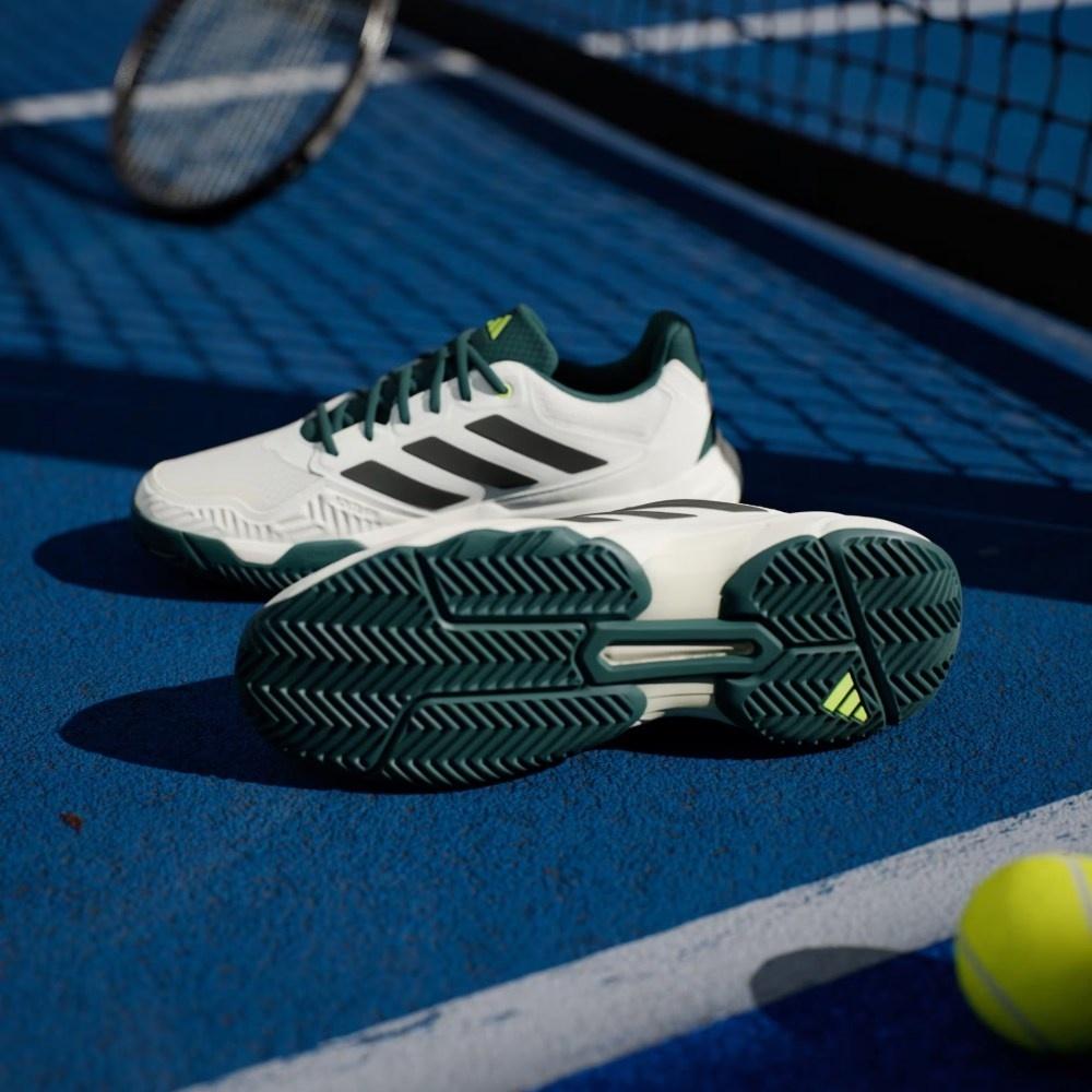 Кроссовки мужские Adidas Courtjam Control 3, Белые/Тёмно-зелёные, для хард-корта, с переработанными материалами (р. 46,5)