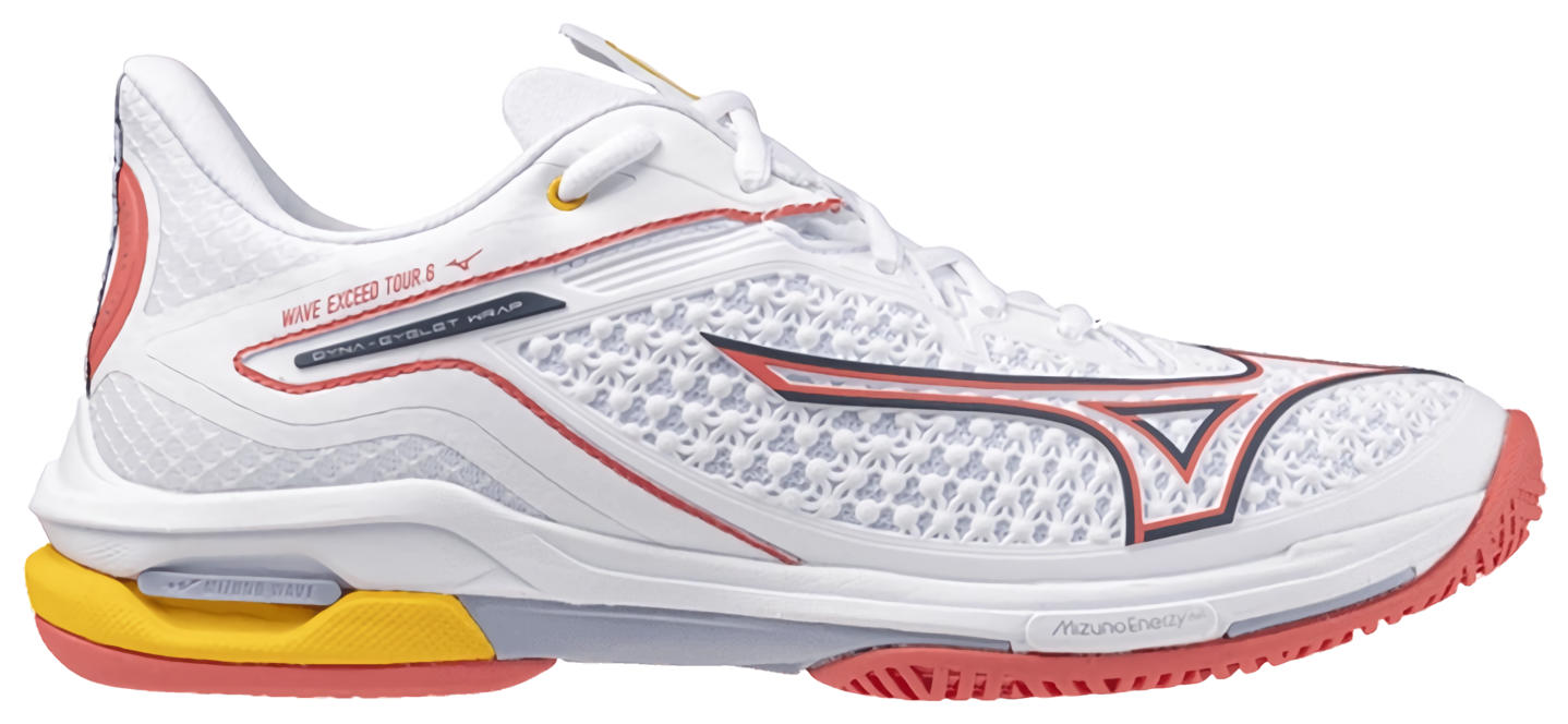 Кроссовки женские Mizuno Wave Exceed Tour 6 AC, Белые/Коралловые/Оранжевые, для всех покрытий (р. EUR 41)