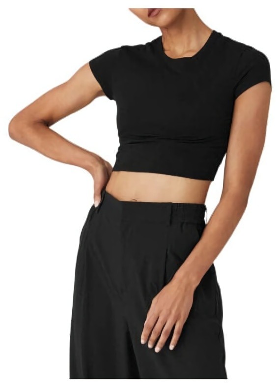 (CN) Футболка женская Alo Yoga Alosoft Crop Finesse Short Sleeve, Чёрная (L)