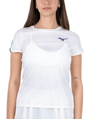 Футболка женская Mizuno Frontier Tee W, Белая/Бирюзовая (XS)