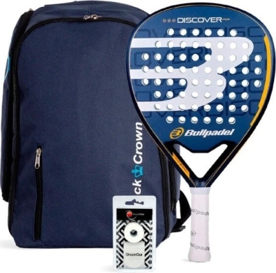 Набор ракетка Bullpadel Discover Pwr + Сумка Black Crown Focus Navy + Овергрип Shockout + Защитная лента