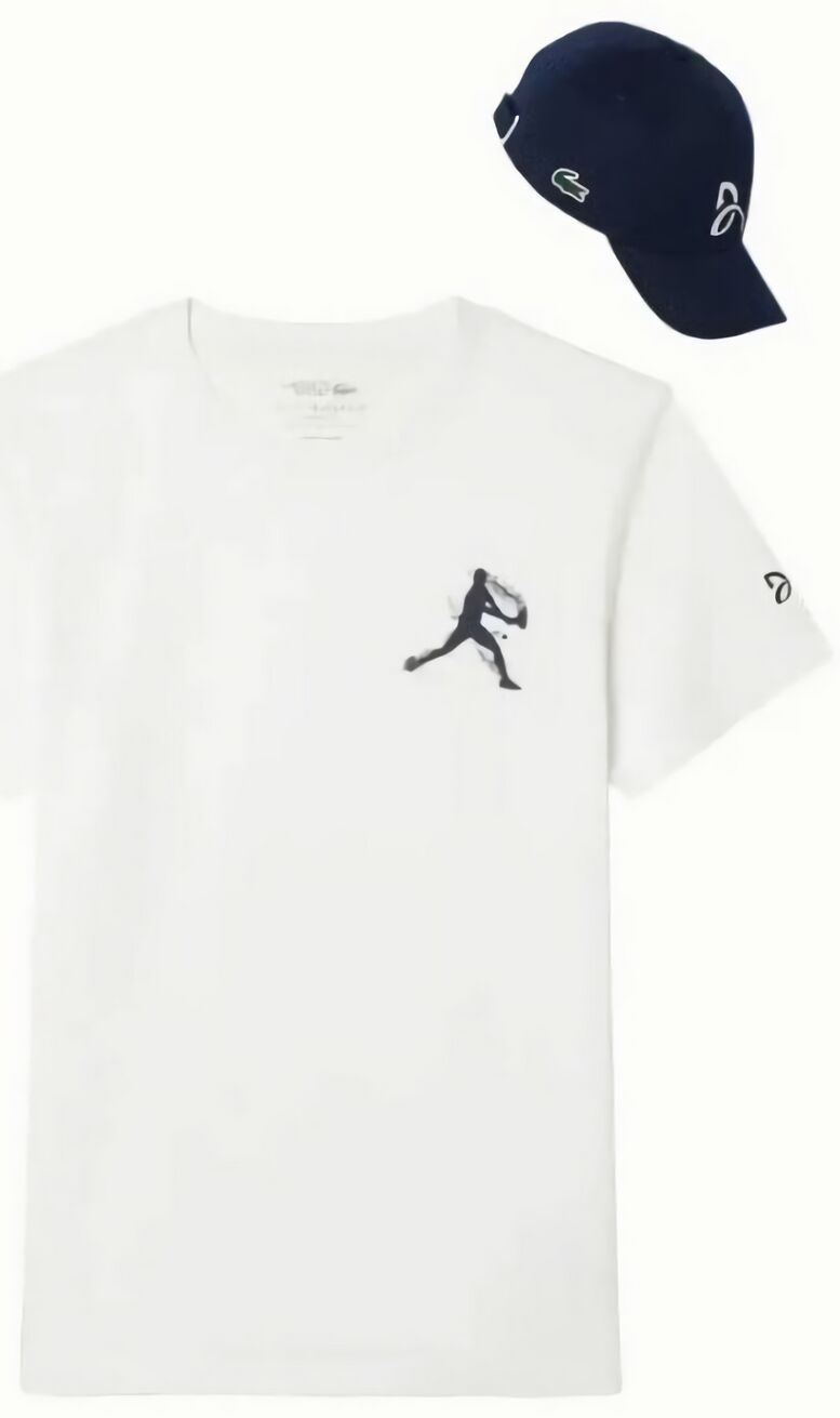 (EU) Футболка и кепка мужские Lacoste набор фаната Джоковича TH1044, Белая (2XL)