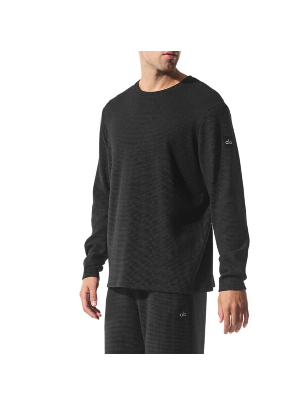 (CN) Лонгслив Alo Yoga Elevate Waffle Long Sleeve Crew, Чёрный (S)