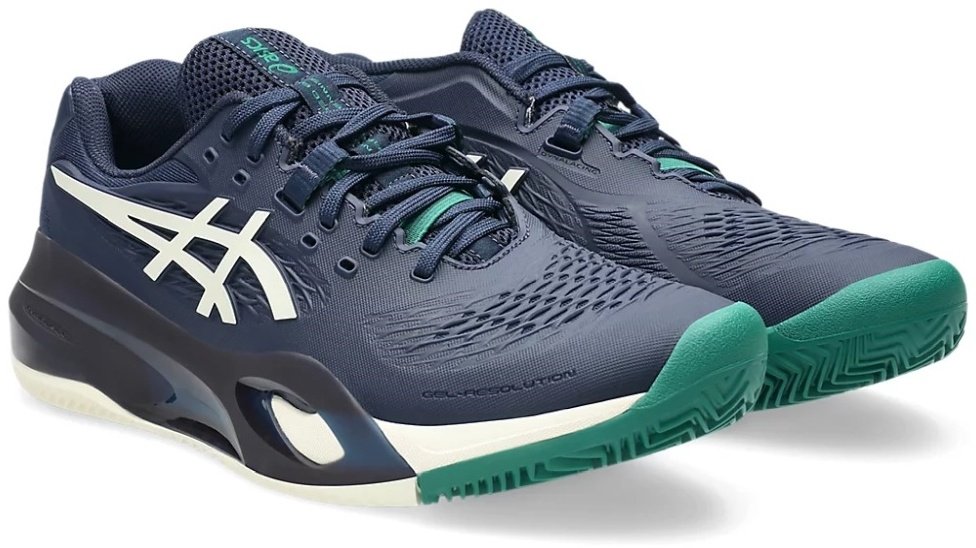 Кроссовки мужские Asics GEL-RESOLUTION X CLAY, Темно-синий/Белый/Зеленый, для грунтового корта (р. 46,5)