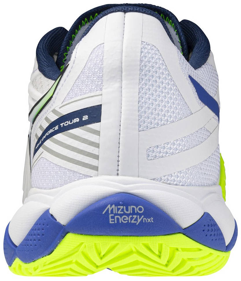 Кроссовки теннисные унисекс Mizuno WAVE ENFORCE TOUR 2 AC, Белый/Синий/Салатовый (р. 44)