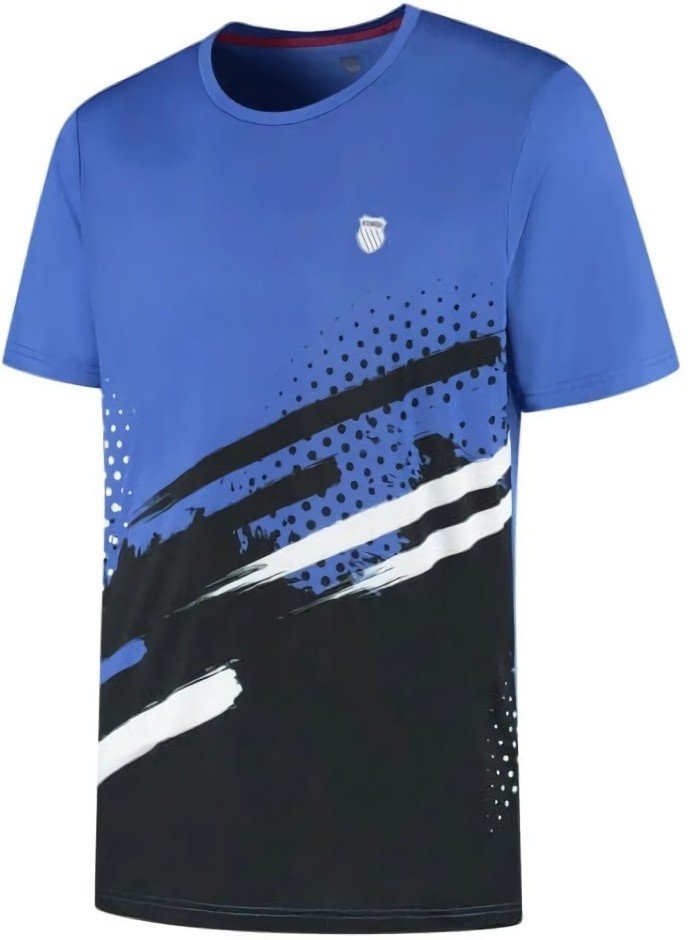 (EU) Футболка мужская K-Swiss Hypercourt Print Crew Stripe, Синяя (M)