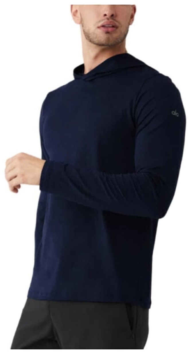 (CN) Лонгслив женский Alo Yoga Conquer Reform Long Sleeve With Hood с капюшоном, Синий (L)