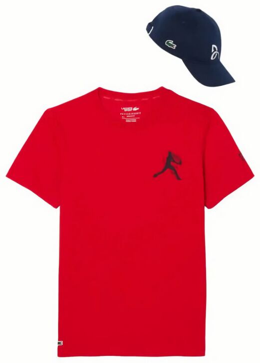 (EU) Футболка и кепка мужские Lacoste набор фаната Джоковича TH1044, Красная (XL)
