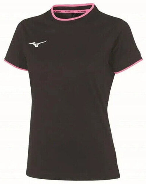 (EU) Футболка женская Mizuno Team, Чёрная/Розовая (L)