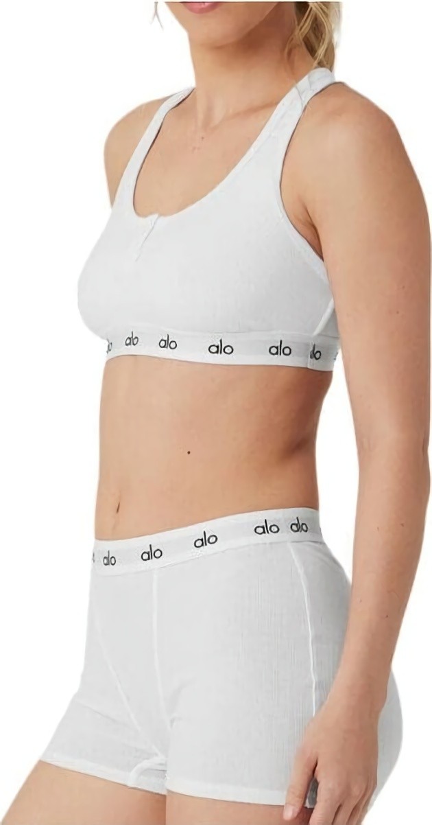(CN) Бра женский Alo Yoga Icon Ribbed Henley, Белый (XS)