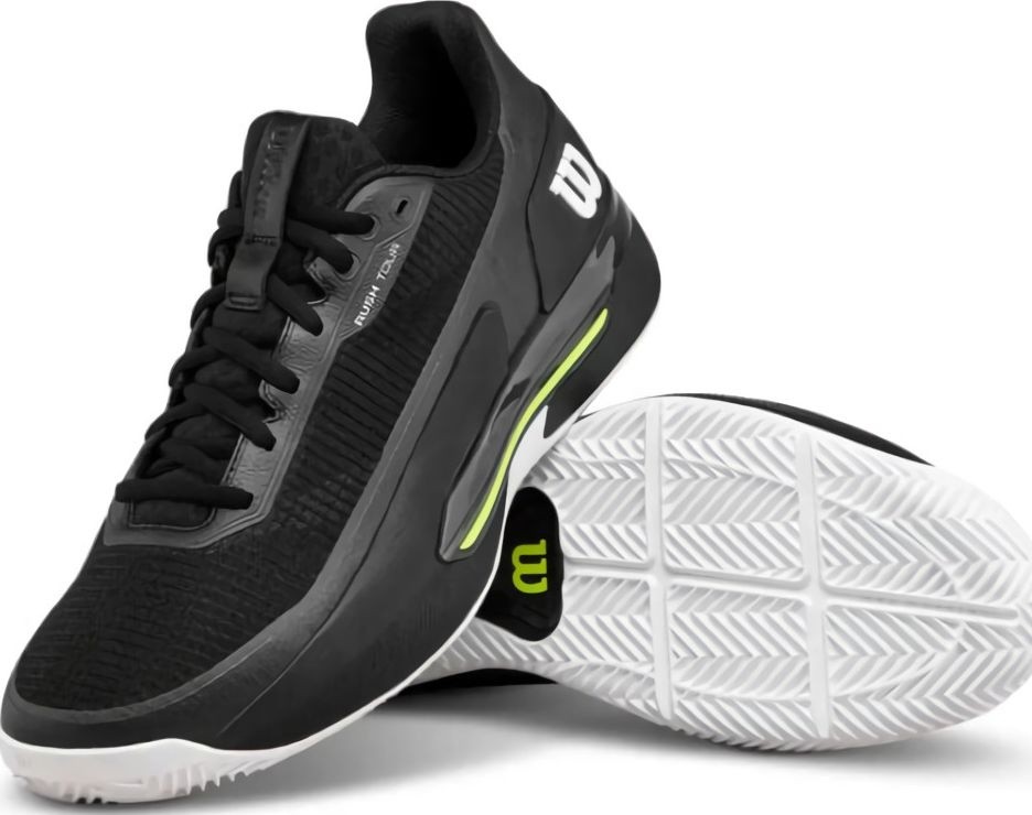 (EU) Кроссовки мужские Wilson Rush Tour 5 Clay Black/White/Yellow Wrs337620, Чёрные (р. 42 2/3)