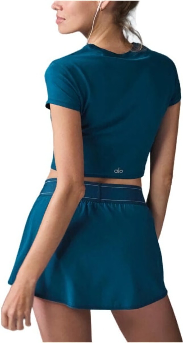 (CN) Кроп-топ женский Alo Yoga Alosoft Crop Finesse Short Sleeve, Синий (XS)