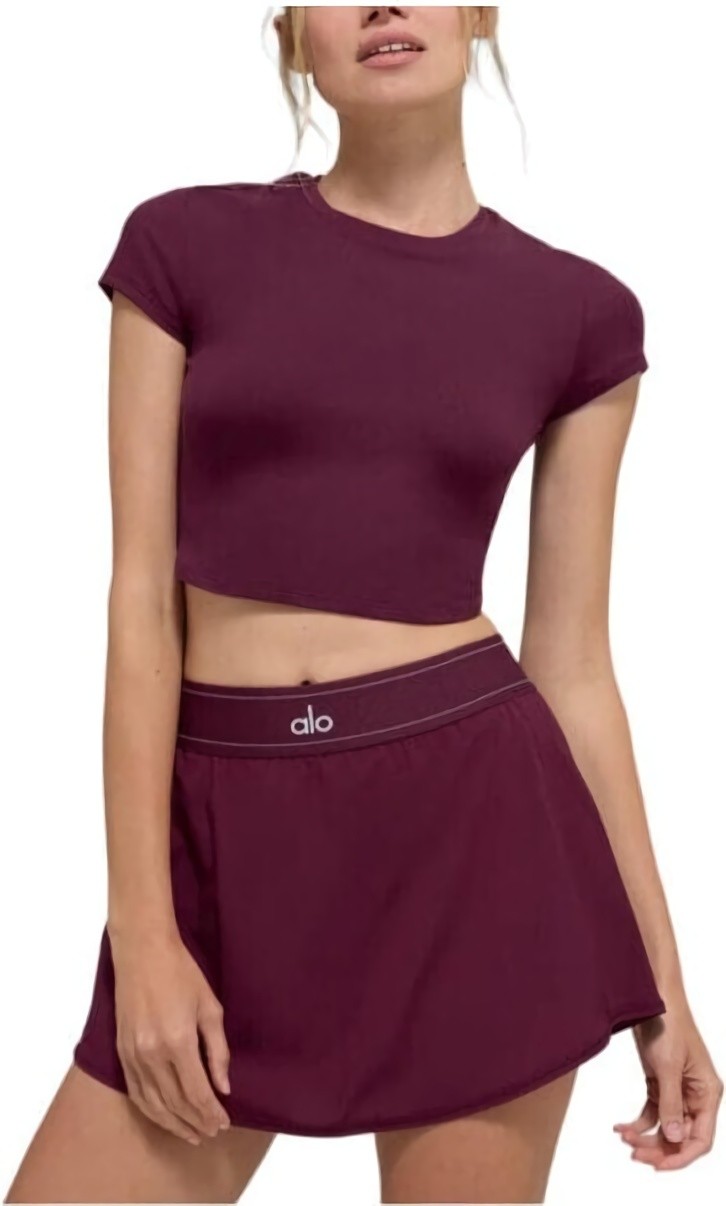 (CN) Кроп-топ женский Alo Yoga Alosoft Crop Finesse Short Sleeve, Коричневый (M)