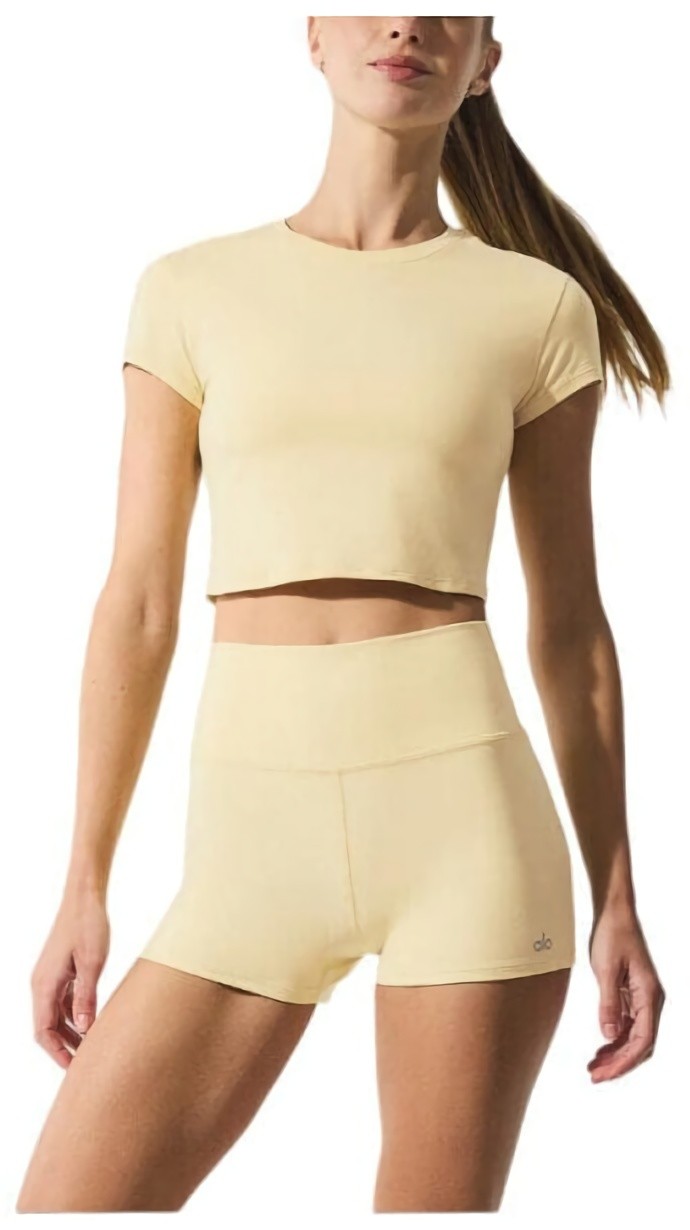 (CN) Футболка женская Alo Yoga Alosoft Crop Finesse Short Sleeve, Молочная (M)