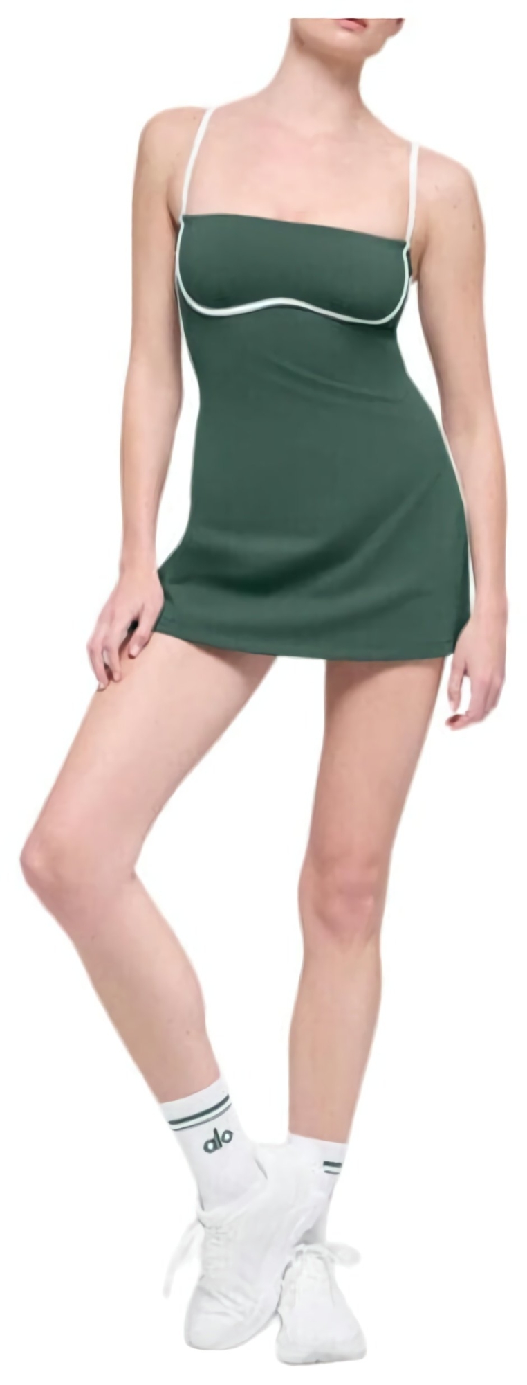 (CN) Платье женское Alo Yoga Airbrush Streamlined Dress с шортами, карманами, встроенным бюстгальтером, Зелёное (XS)