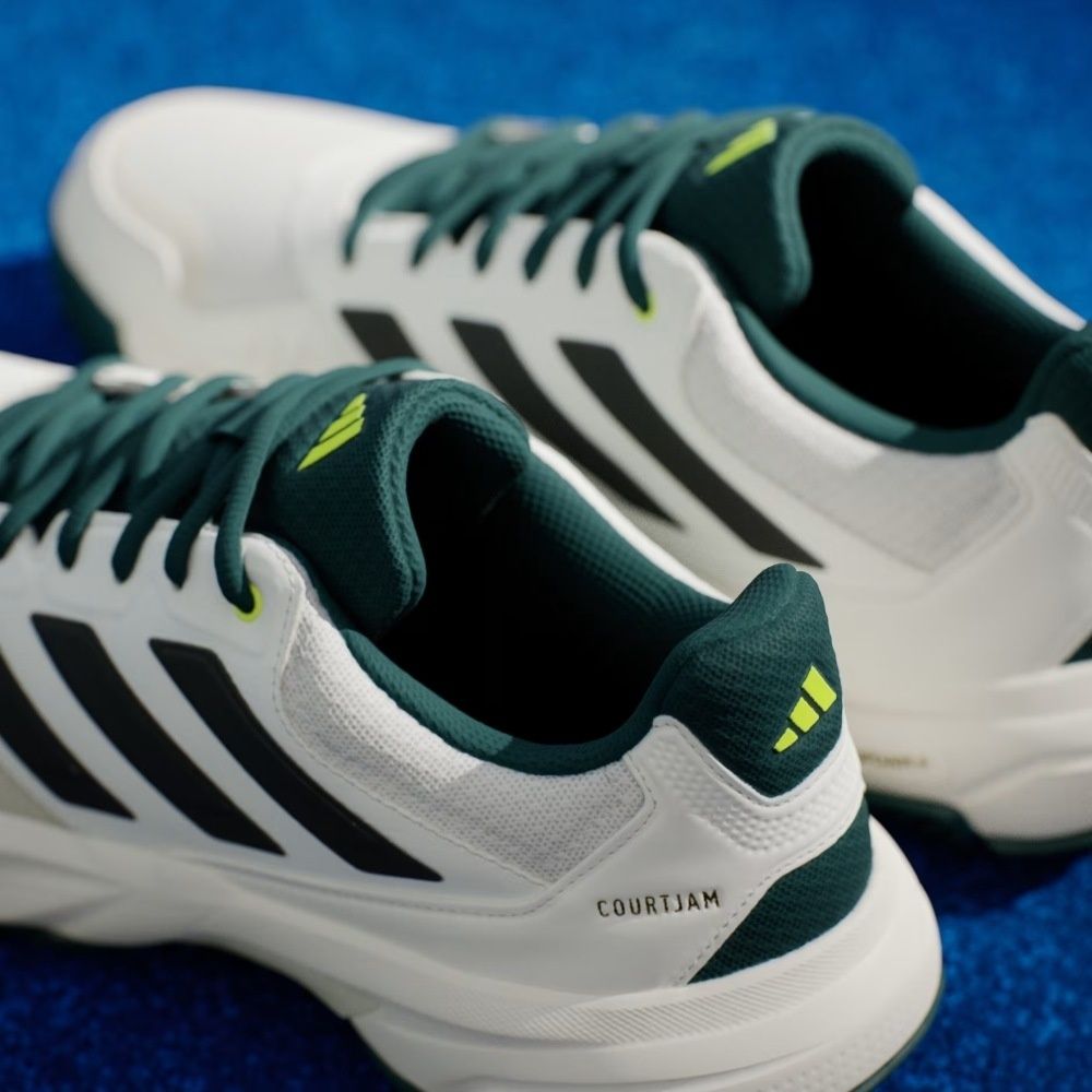 Кроссовки мужские Adidas Courtjam Control 3, Белые/Тёмно-зелёные, для хард-корта, с переработанными материалами (р. 46,5)