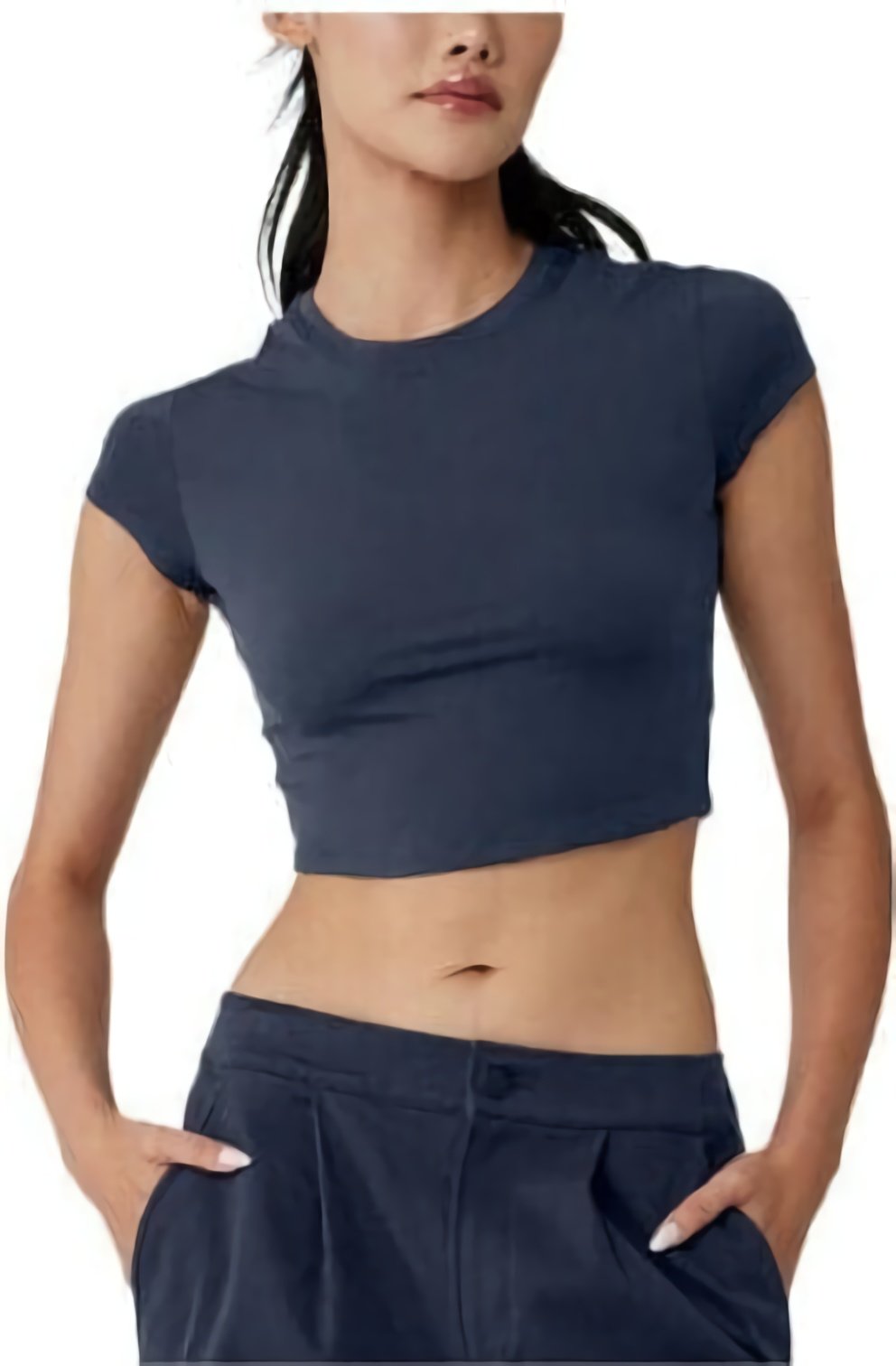 (CN) Кроп-топ женский Alo Yoga Alosoft Crop Finesse Short Sleeve, Синий (XS)