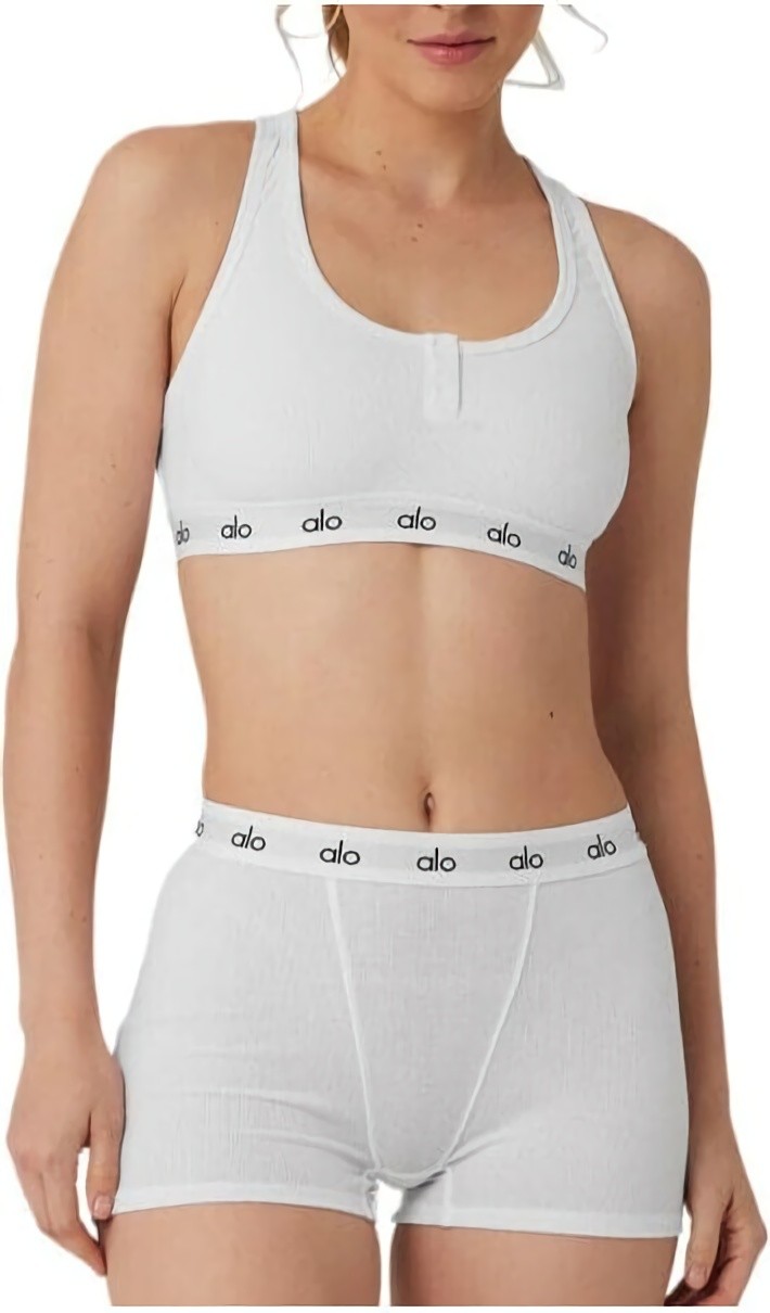 (CN) Бра женский Alo Yoga Icon Ribbed Henley, Белый (XS)