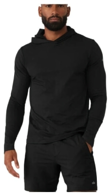 (CN) Лонгслив женский Alo Yoga Conquer Reform Long Sleeve With Hood с капюшоном, Чёрный (XL)