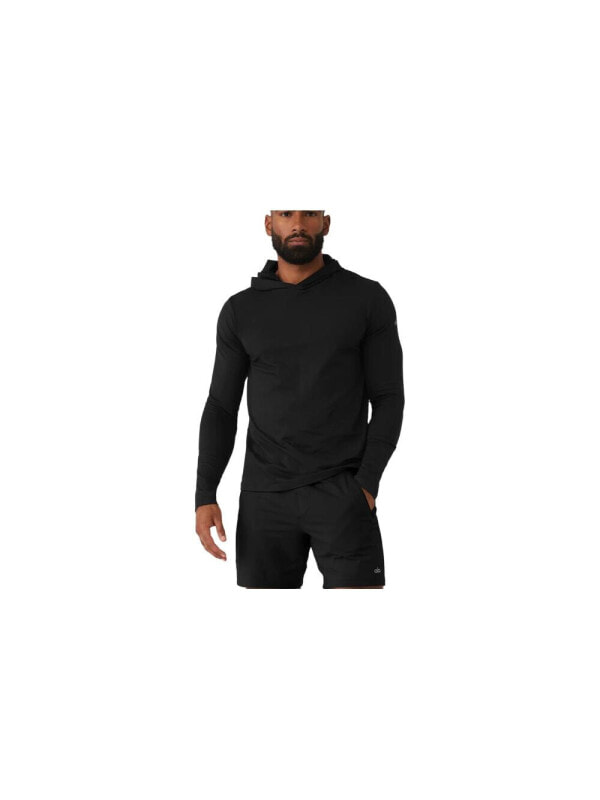 (CN) Лонгслив женский Alo Yoga Conquer Reform Long Sleeve With Hood с капюшоном, Чёрный (XL)