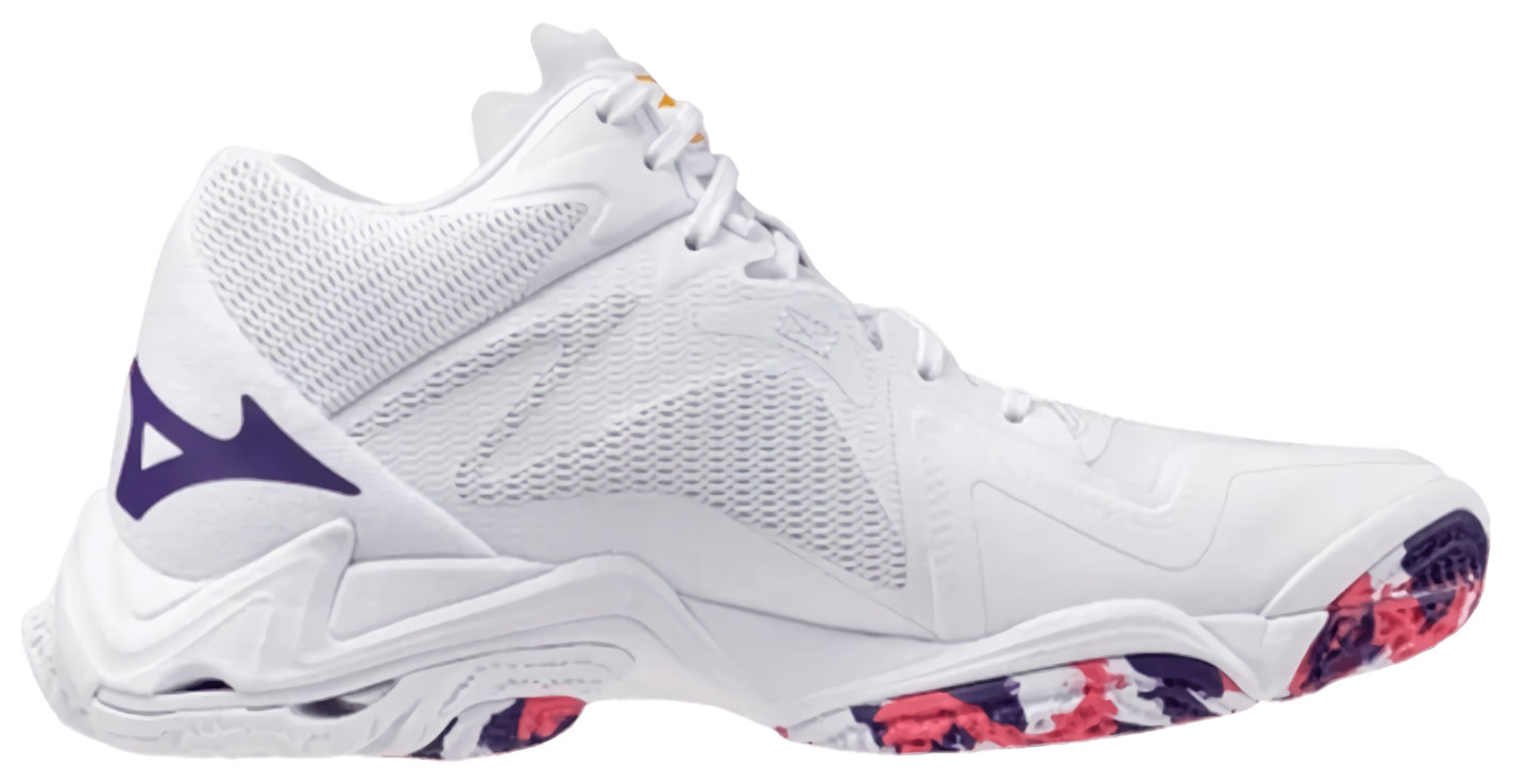 Кроссовки женские Mizuno Wave Lightning Z8, Белые/Фиолетовые/Розовые, с технологиями Wave и Enerzy (р. EUR 41)