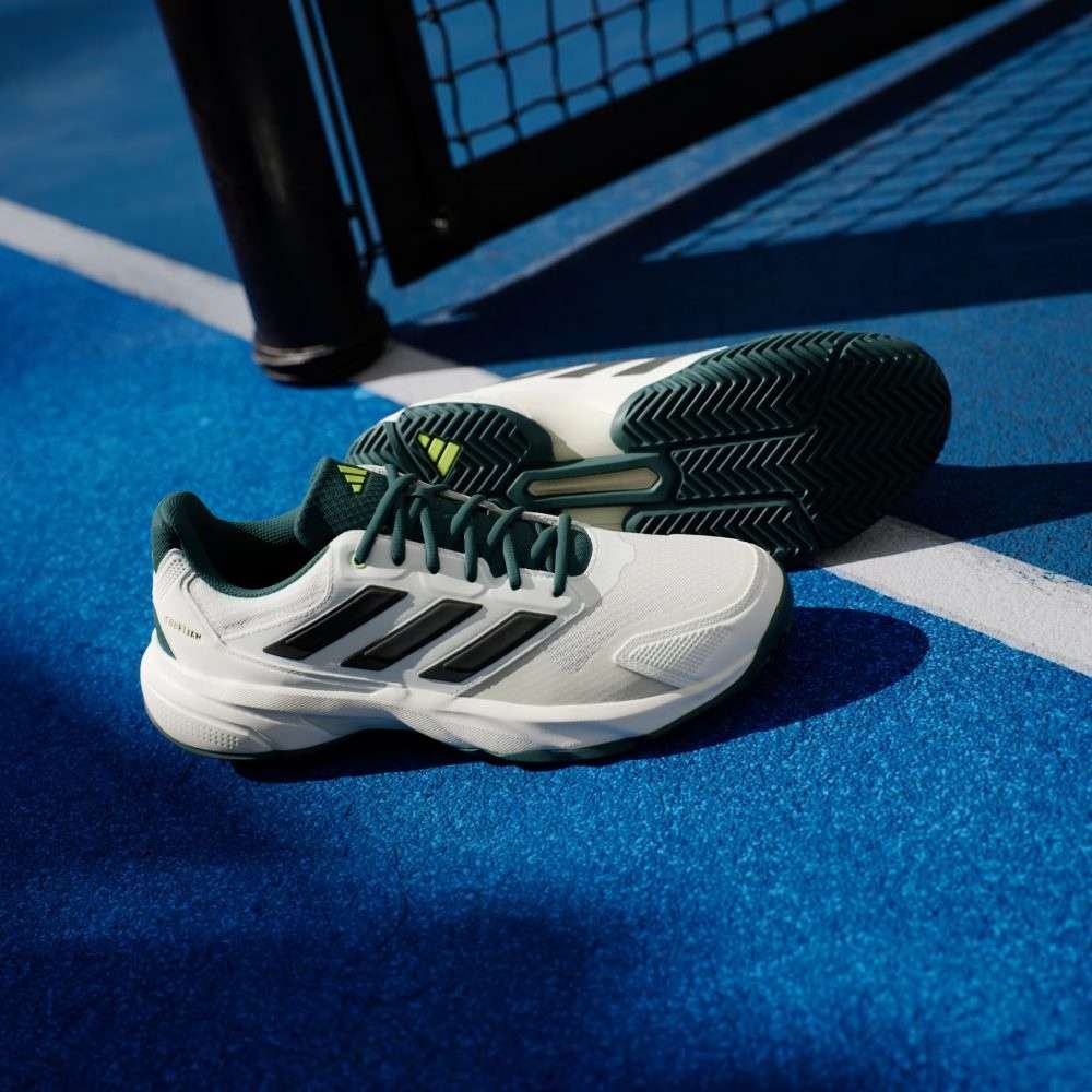 Кроссовки мужские Adidas Courtjam Control 3, Белые/Тёмно-зелёные, для хард-корта, с переработанными материалами (р. 46,5)