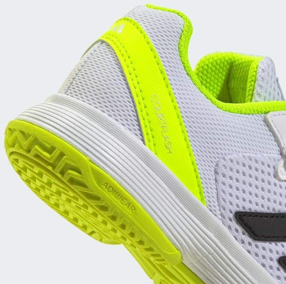 Кроссовки для мальчиков Adidas Courtflash Hook-and-Loop, Белые/Черные/Салатовые, с липучкой (р. 29,5)