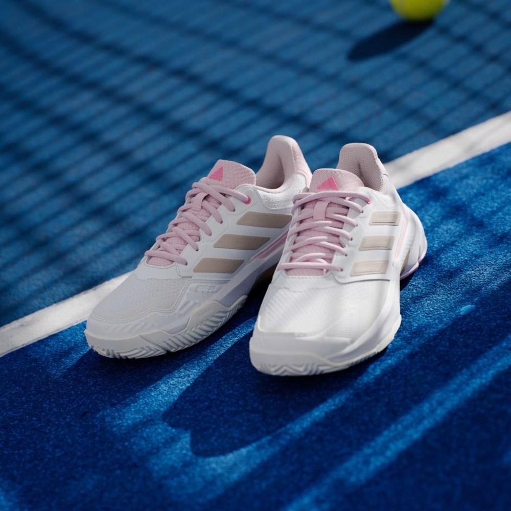 Кроссовки женские Adidas Courtjam Control 3, Белые/Розовые, с системой стабилизации, из переработанных материалов (р. 35,5)
