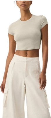 (CN) Кроп-топ женский Alo Yoga Alosoft Crop Finesse Short Sleeve, Бежевый (XS)