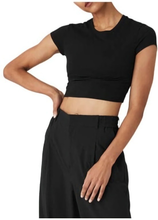 (CN) Кроп-топ женский Alo Yoga Alosoft Crop Finesse Short Sleeve, Чёрный (XS)